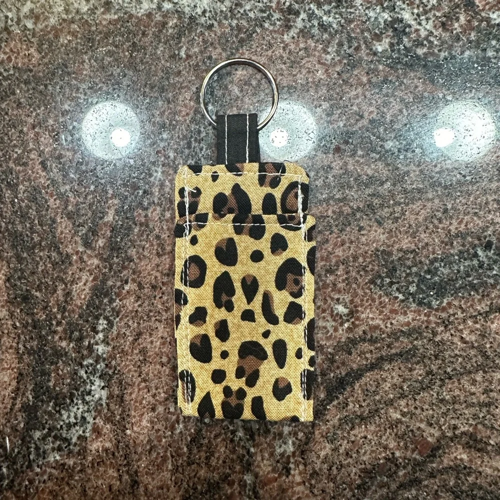Handmade lip balm holder keychain- cheetah/leopard print